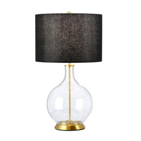 Elstead Orb Table Lamp with Round Shade Aged Brass