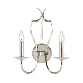 Elstead Pimlico 2 Light Indoor Candle Wall Light Polished Nickel, E14