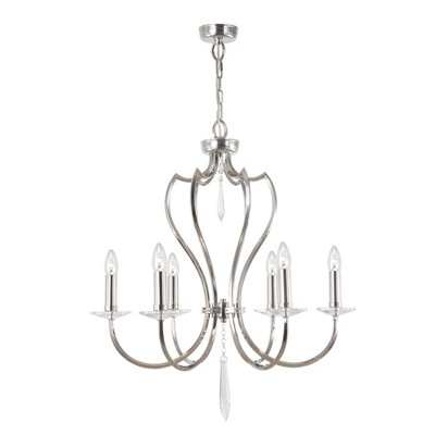 Elstead Pimlico 6 Light Chandelier Polished Nickel Finish, E14