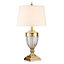 Elstead Quoizel Dennison Table Lamp with Round Tapered Shade Brushed Brass