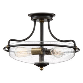 Elstead Quoizel Griffin Bowl Semi Flush Ceiling Light Palladian Bronze with Weathered Brass Accents
