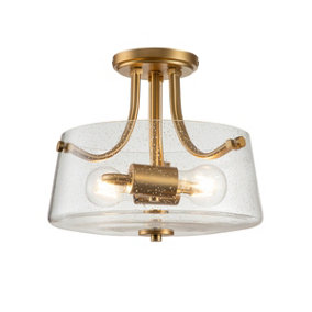 Elstead Quoizel Hollister Bowl Semi Flush Ceiling Light Brushed Brass