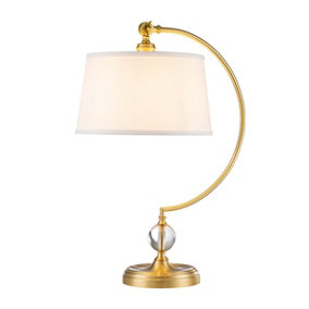 Elstead Quoizel Jenkins Table Lamp with Round Tapered Shade Brushed Brass