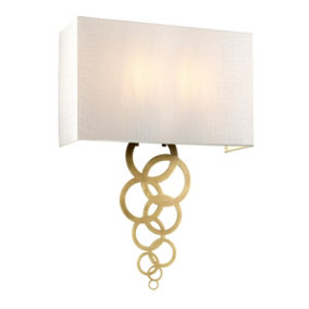 Elstead Rosa Large 2 Light Wall Light, Aged Brass, Ivory Faux Silk Shade