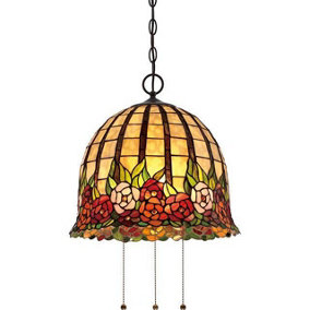 Elstead Rosecliffe 3 Light Ceiling Pendant Imperial Bronze, Tiffany Style Glass, E27