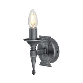 Elstead Saxon 1 Light Indoor Candle Wall Light Silver, Black, E14