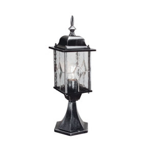 Elstead Wexford 1 Light Outdoor Pedestal Lantern Black Silver IP43, E27
