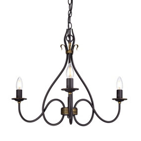 Elstead Windermere Multi Arm Chandelier 3 Light Rust, Gold Finish - Shades Not Included, E14