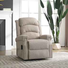 Eltham 84cm Wide Beige Textured Fabric Dual Motor Electric Mobility Aid Lift Assist Recliner Arm Chair with Massage Heat Functions
