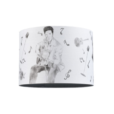 Elvis Presley Themed Linen Lampshade with Famous Poses and Guitars Musical Notes