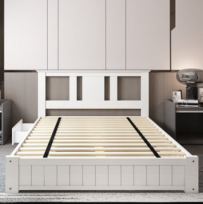 Elwood 3FT Single Solid Wooden Bed Frame 3 Drawers- White
