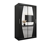 Elypse Contemporary 2 Mirrored Sliding Door Wardrobe 5 Shelves 2 Rails Black (H)2000mm (W)1200mm (D)620mm