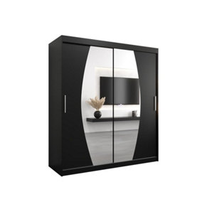 Elypse Contemporary 2 Mirrored Sliding Door Wardrobe 9 Shelves 2 Rails Black (H)2000mm (W)1800mm (D)620mm