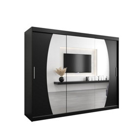 Elypse Contemporary 2 Mirrored Sliding Door Wardrobe 9 Shelves 2 Rails Black (H)2000mm (W)2500mm (D)620mm