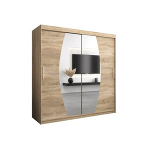 Elypse Contemporary 2 Mirrored Sliding Door Wardrobe 9 Shelves 2 Rails Sonoma Oak Effect (H)2000mm (W)2000mm (D)620mm