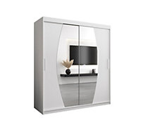 Elypse Contemporary 2 Mirrored Sliding Door Wardrobe 9 Shelves 2 Rails White (H)2000mm (W)1800mm (D)620mm