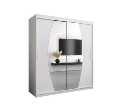 Elypse Contemporary 2 Mirrored Sliding Door Wardrobe 9 Shelves 2 Rails White (H)2000mm (W)1800mm (D)620mm