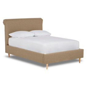Elysian Modern Scroll Back Fabric Bed Base Only 5FT King- Opera Mink