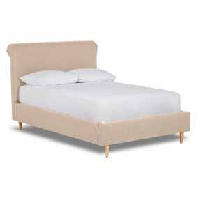 Elysian Modern Scroll Back Fabric Bed Base Only 6FT Super King- Opera Natural