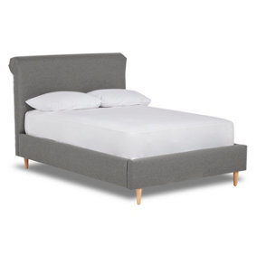 Elysian Modern Scroll Back Fabric Bed Base Only 6FT Super King- Opera Pebble