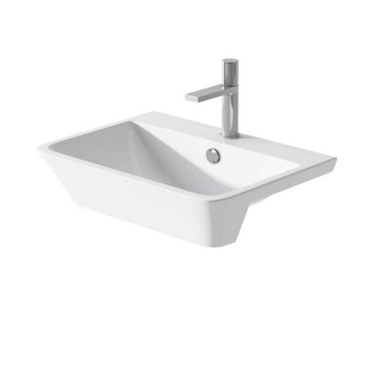 Elysium White Ceramic Semi Recessed Basin Bathroom Sink with 1 Tap Hole ...