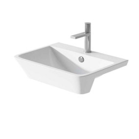 Elysium White Ceramic Semi Recessed Basin Bathroom Sink with 1 Tap Hole