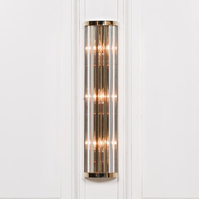 Elyssia Gold Art Deco Fluted Column Glass Rods Large Wall Light