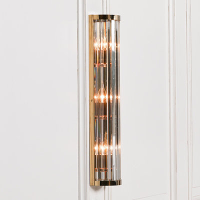 Elyssia Gold Art Deco Fluted Column Glass Rods Large Wall Light
