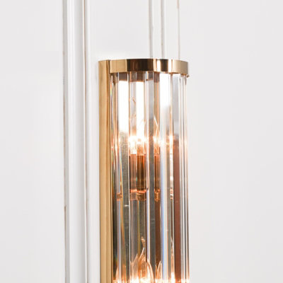 Elyssia Gold Art Deco Fluted Column Glass Rods Large Wall Light