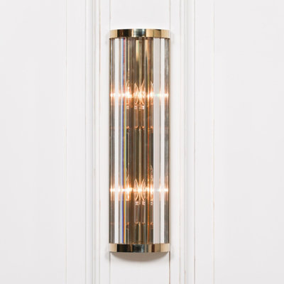 Elyssia Gold Art Deco Fluted Column Glass Rods Medium Wall Light