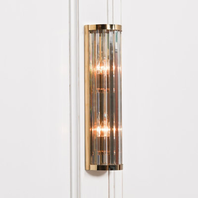 Elyssia Gold Art Deco Fluted Column Glass Rods Medium Wall Light