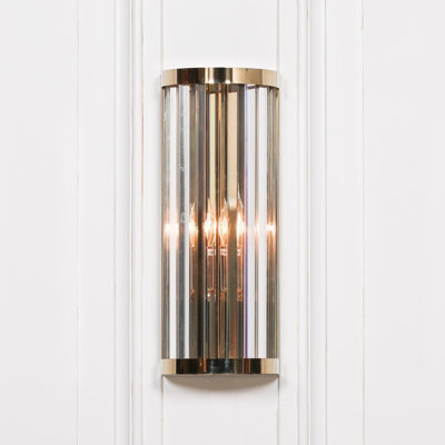 Elyssia Gold Art Deco Fluted Column Glass Rods Small Wall Light