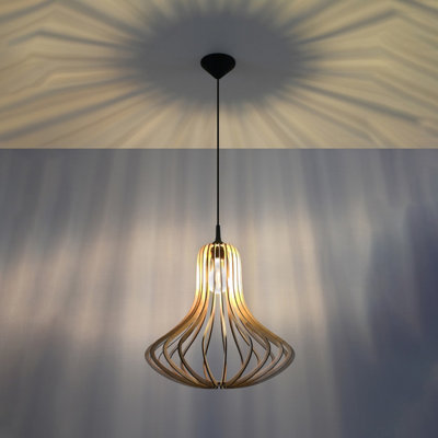 Elza Wood Natural 1 Light Classic Pendant Ceiling Light
