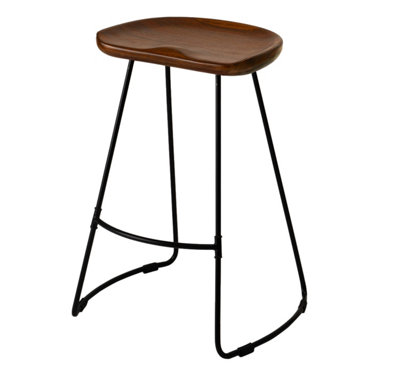 Ember Round Saddle Solid Wood Seat Bar Stool Kitchen Breakfast Walnut Bar Stools with Black Legs for Dining Room - 66 cm