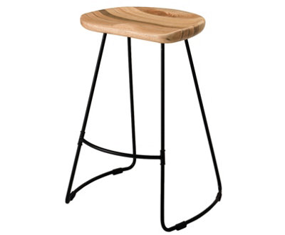 Ember Round Saddle Solid Wood Seat Counter Stool Kitchen Breakfast Natural Counter Stool with Black Legs for Dining Room - 66 cm