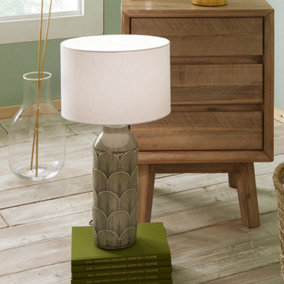 Embossed Art Deco Grey Ceramic Table Lamp