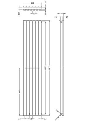 Embrace Vertical Double Panel Radiator - 1800mm x 354mm - 3638 BTU - Gloss White- Balterley
