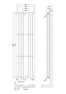 Embrace Vertical Double Panel Radiator with Mirror - 1800mm x 499mm - 4006 BTU - Gloss White - Balterley