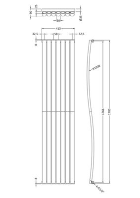 Embrace Wave Vertical Single Panel Radiator - 1785mm x 413mm - 2164 BTU - Anthracite- Balterley