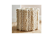 Embroidered Cream & Navy Fringed Storage Tote Basket Laundry Hamper