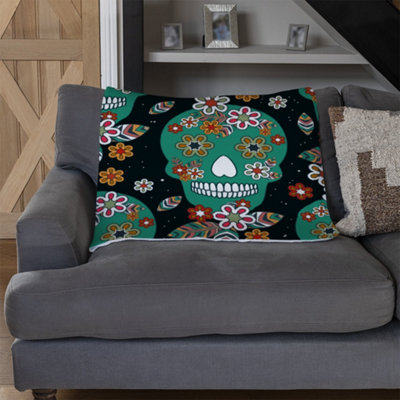 Embroidery colorful simplified ethnic flowers and skull pattern (Blanket) / Default Title