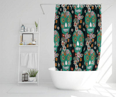 Embroidery colorful simplified ethnic flowers and skull pattern (Shower Curtain) / Default Title Price Comparisons | Compare The Build