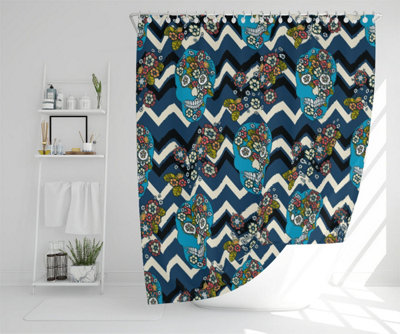 Embroidery colorful simplified ethnic skull Blue pattern (Shower Curtain) / Default Title Price Comparisons | Compare The Build