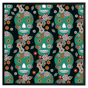 Embroidery colourful simplified ethnic flowers and skull pattern (Picutre Frame) / 24x24" / Brown
