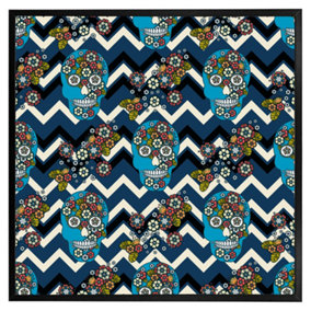Embroidery colourful simplified ethnic skull blue pattern (Picutre Frame) / 16x16" / Black