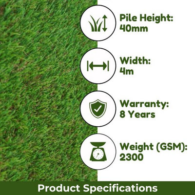 Emerald 40mm Artificial Grass,8 Years Warranty, Realistic Artifical Grass, Plush Fake Grass-4m(13'1") X 4m(13'1")-16m²