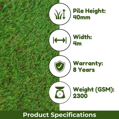 Emerald 40mm Outdoor Artificial Grass,8 Years Warranty, Realistic Artifical Grass, Plush Fake Grass-1m(3'3") X 4m(13'1")-4m²