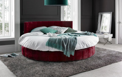 Emerald Burgundy Velvet Round Bed and Mattress 5FT 152CM Diameter