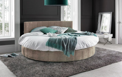 Emerald Coffee Velvet Round Bed and Mattress 5FT 152CM Diameter