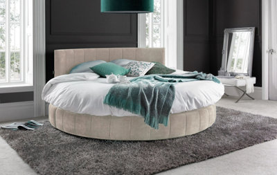 Emerald Cream Velvet Round Bed and Mattress 5FT 152CM Diameter